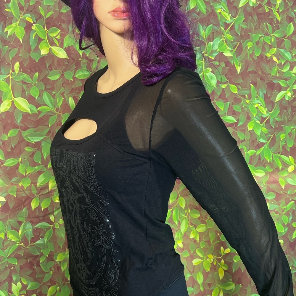Black Sheer Sleeve Top - Picture 4 of 11